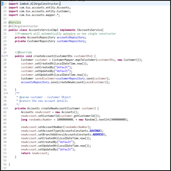 Update Accounts Service Impl