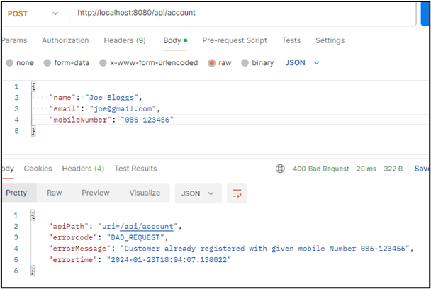 Test Application 400 Bad Request