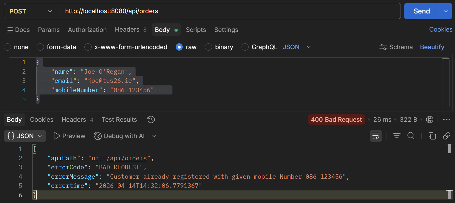Test Application 400 Bad Request