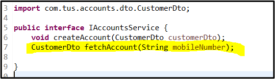 interface fetchAccount method