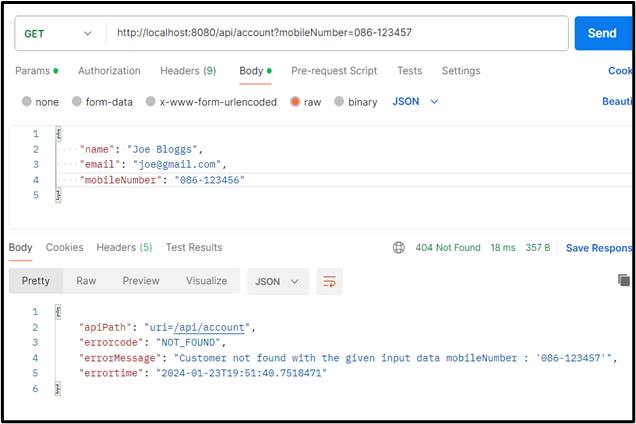 Test customer not found