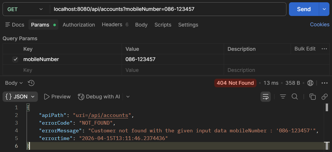 Test customer not found