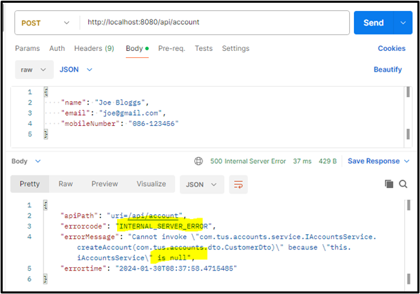 Test Exception in Postman