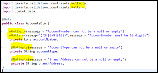 Accounts DTO add Validations