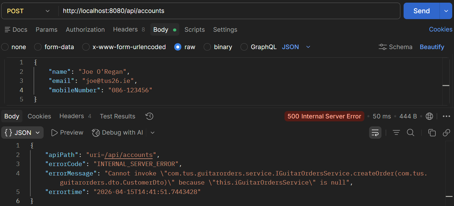 Test Exception in Postman