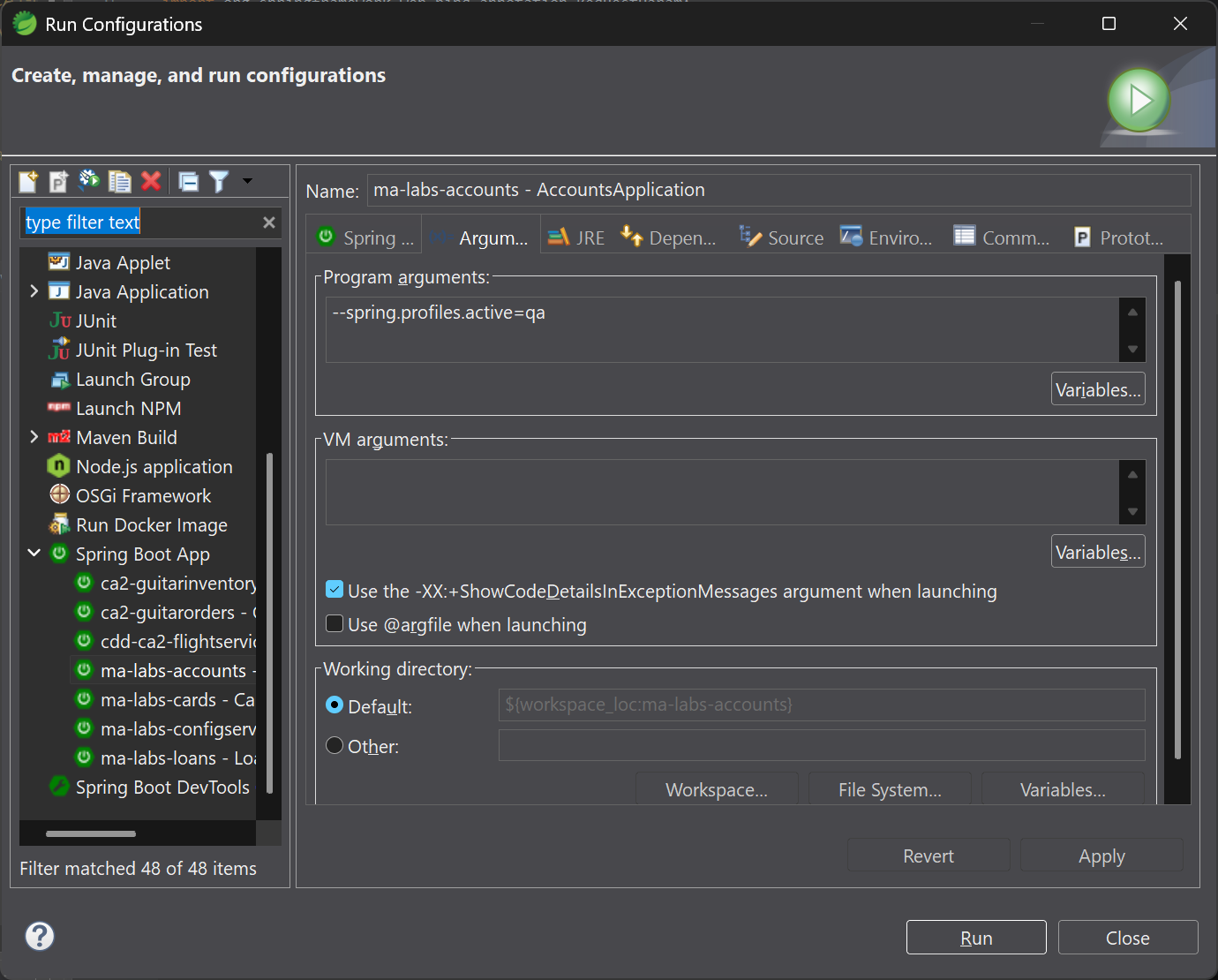 Run As Configuration: QA