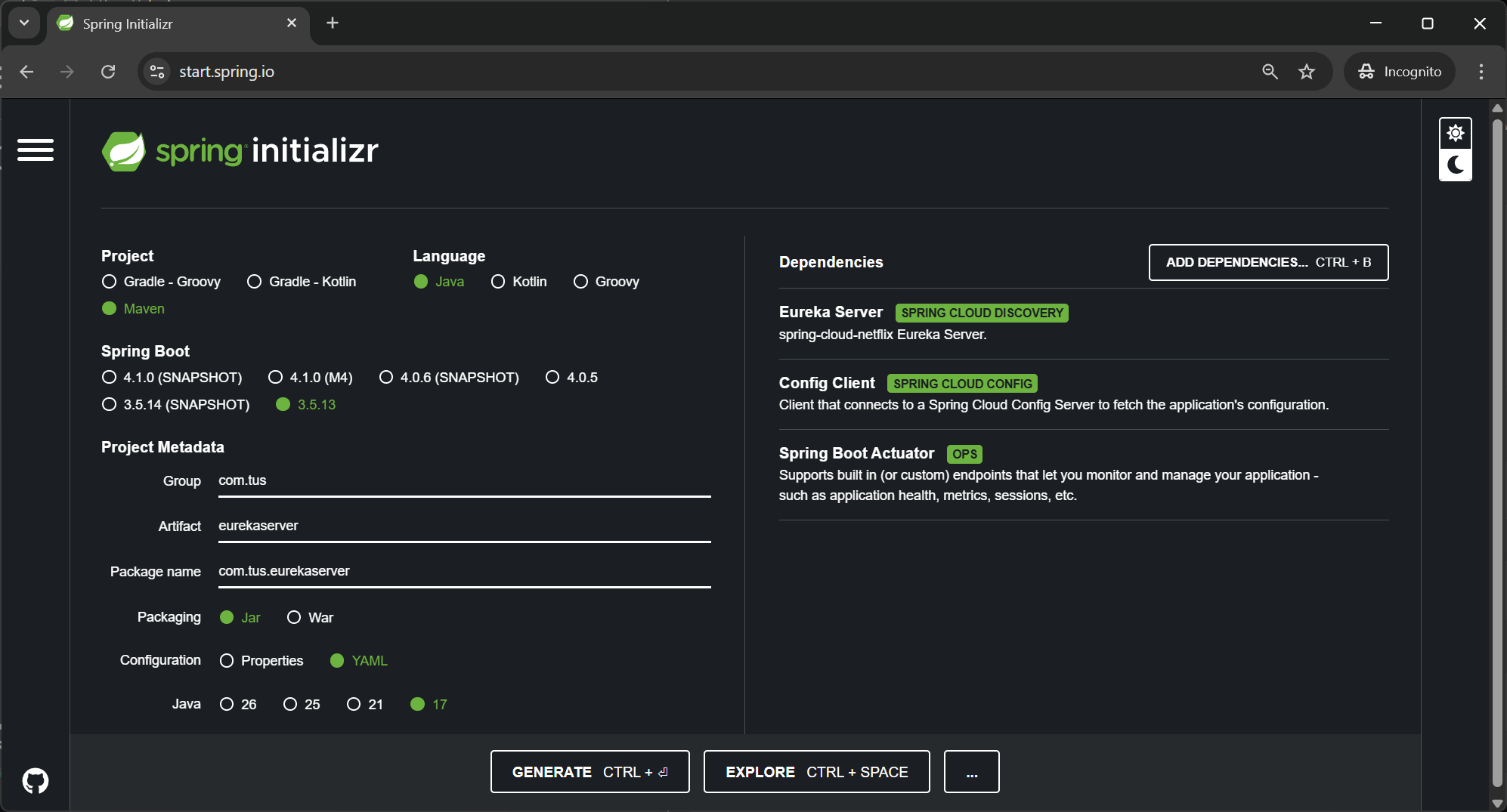 Eureka Server Spring Initializer
