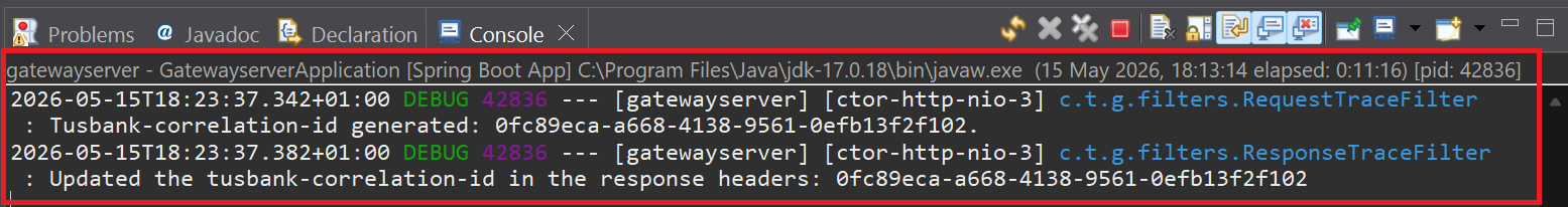 Gateway Server tusbank-correlation-id