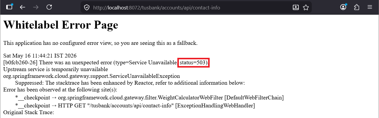 Whitelabel Error Page Status 503