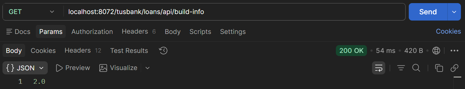 Postman Loans Build Info Endpoint