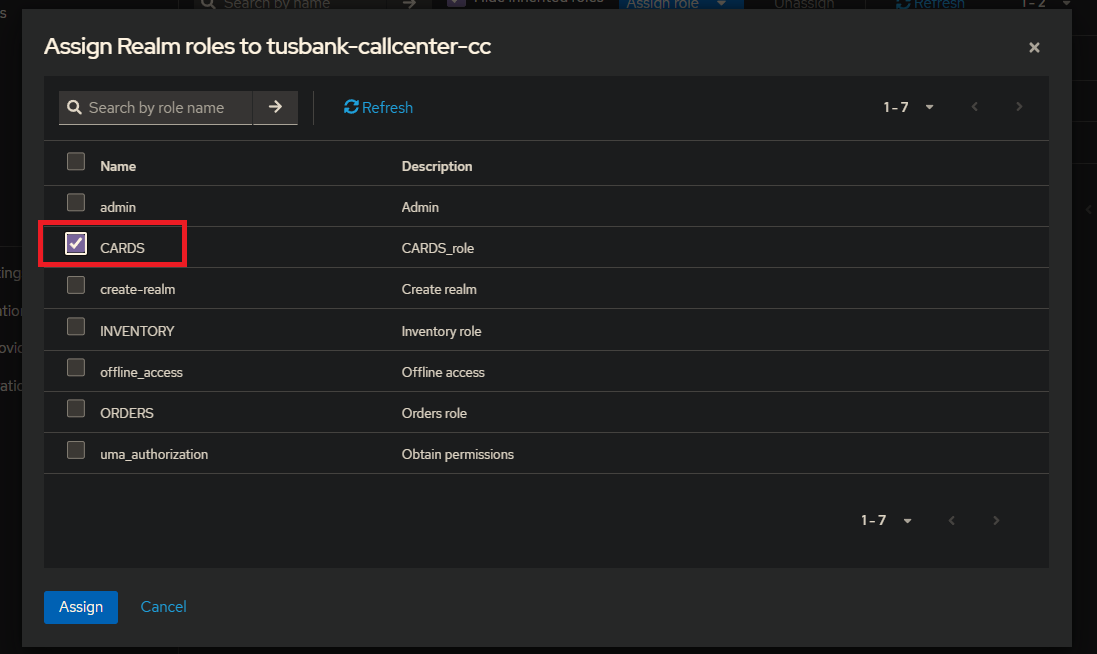 Assign Roles to tusbank-callcenter-cc