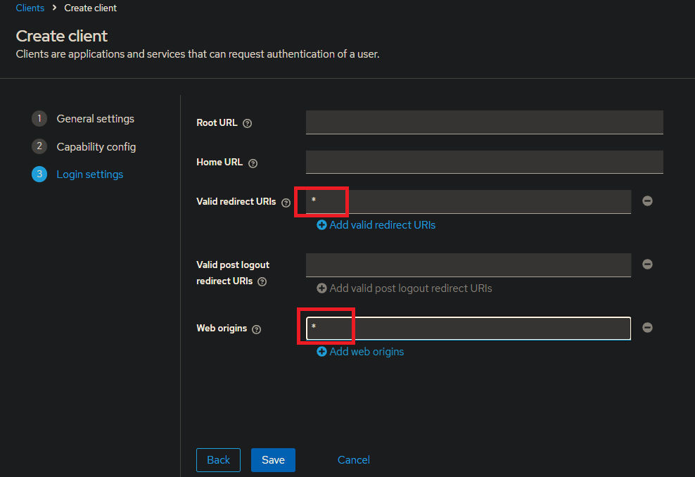 Create Client 3 Login Settings