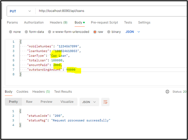Updating loan –loan details updated successfully