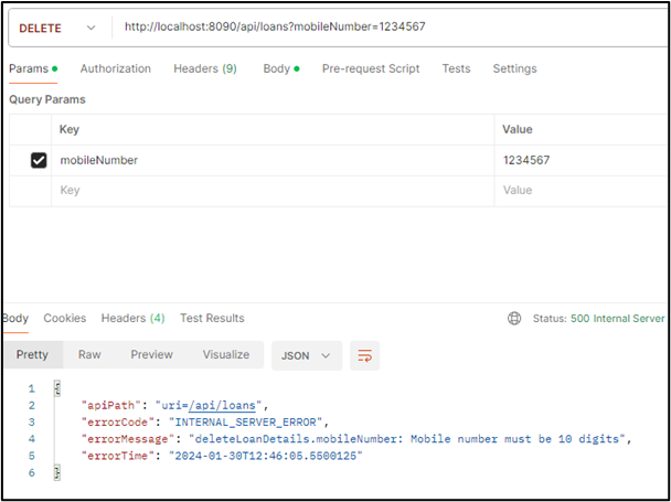 Deleting a loan – mobile number too short