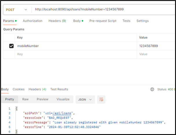 Create a loan -  Loan already exists for customer