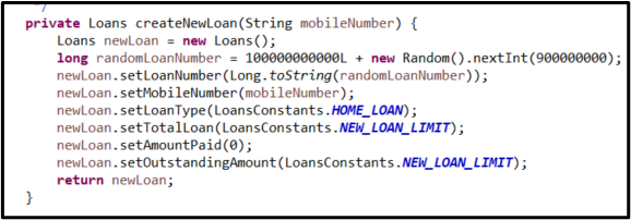 Creating a loan – code in LoansServiceImpl