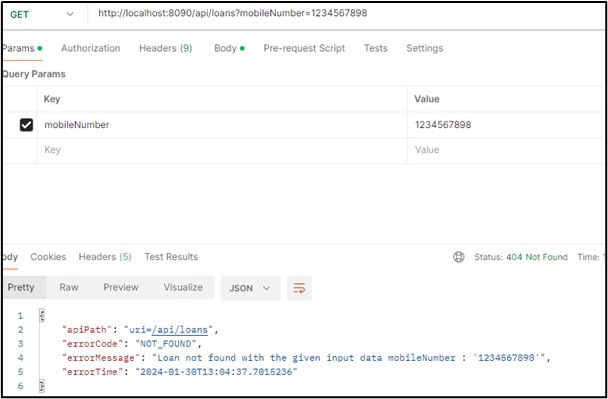 Fetching loan – no loan for given mobile number