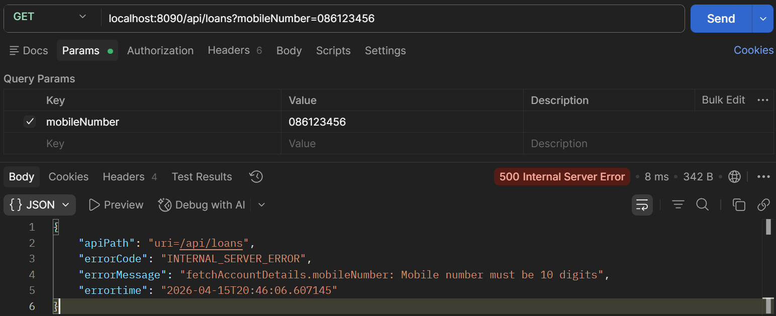 Fetching loan - mobile number not 10 digits
