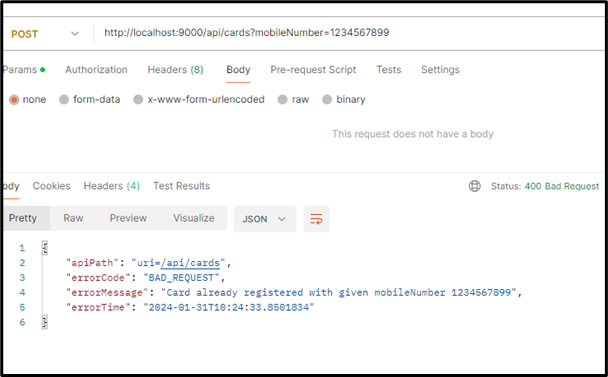 Create a card -  Card already exists for mobile no.