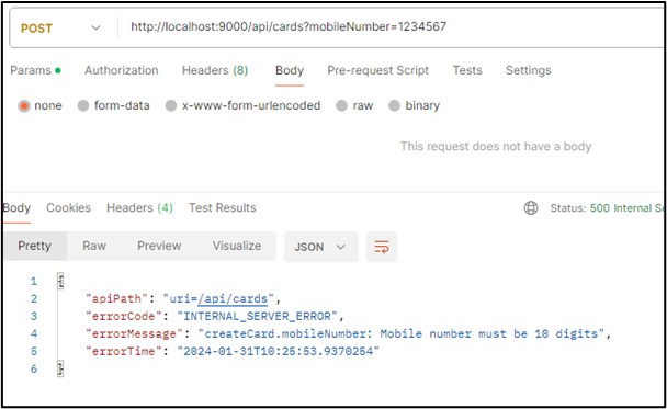 Create a card- mobile number too short