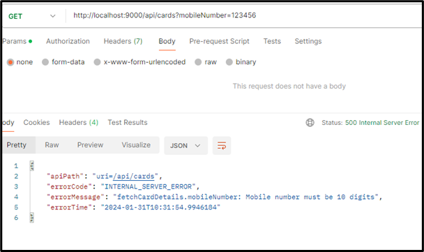 Fetching card details - mobile number not 10 digits