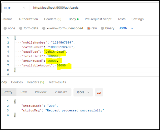 Updating card – card details updated successfully